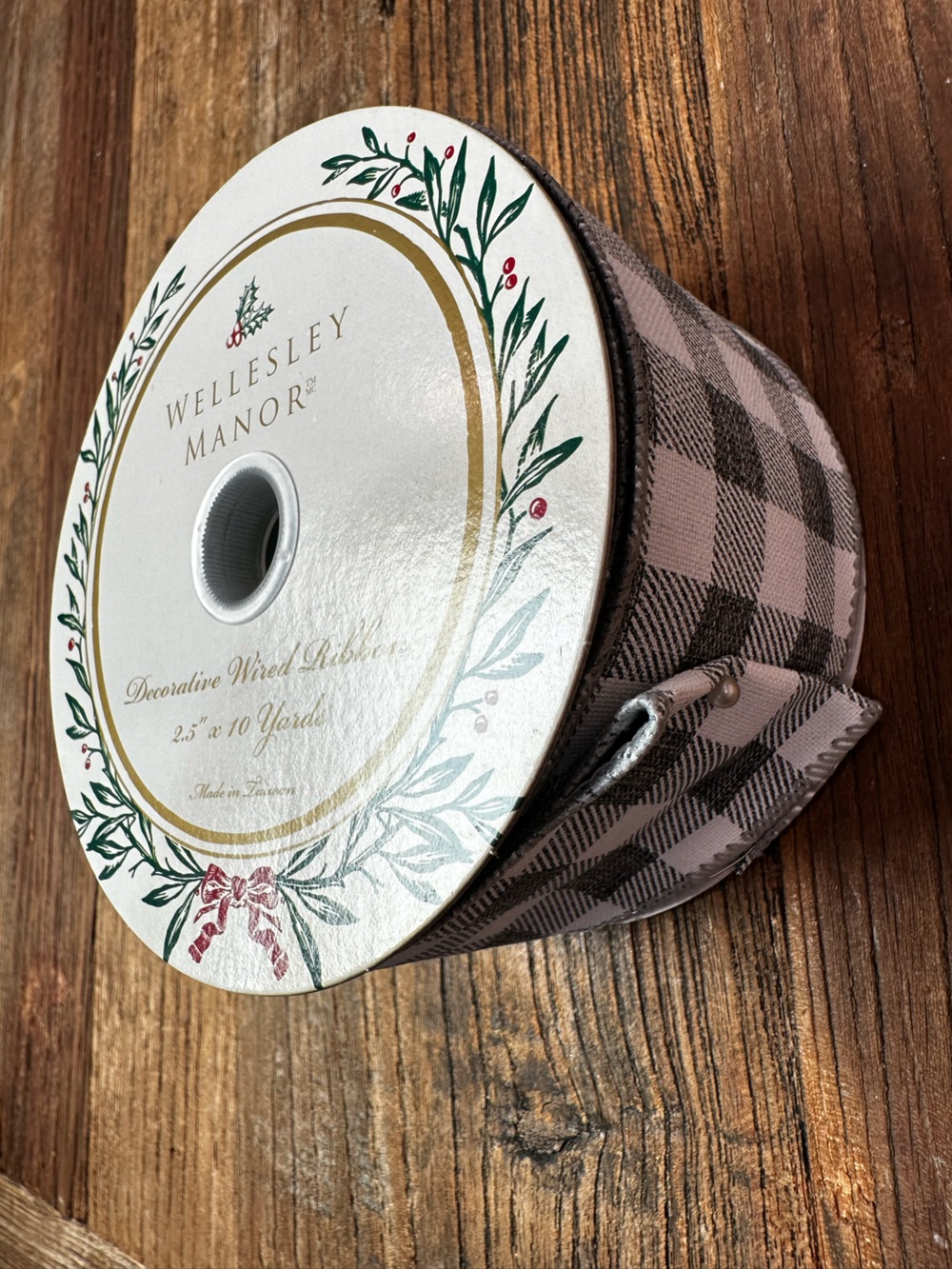 Holiday Decorative  Ribbon - White with and black